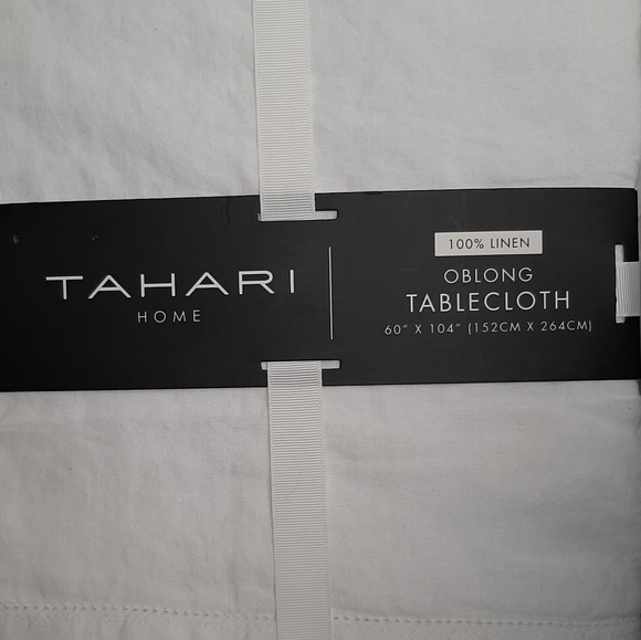 TAHARI 100% Linen Oblong White Tablecloth 60" x 104" - Picture 1 of 6